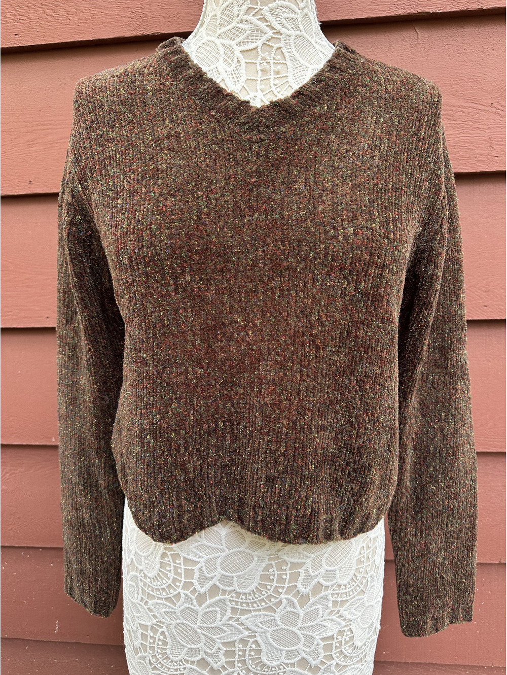 Xhilaration Brown Cropped Knit Sweater Vintage Casual Bohemian Indie Fall Layer